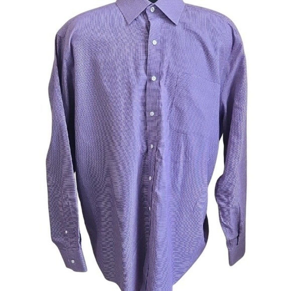 Enro Purple Micro-Check Dress‎ Shirt 18-36/37 Non-Iron 100% Cotton